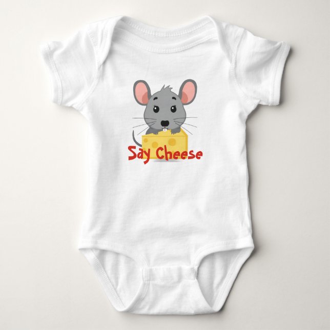 Söt mus säger ost baby bodysuit t shirt (Framsida)