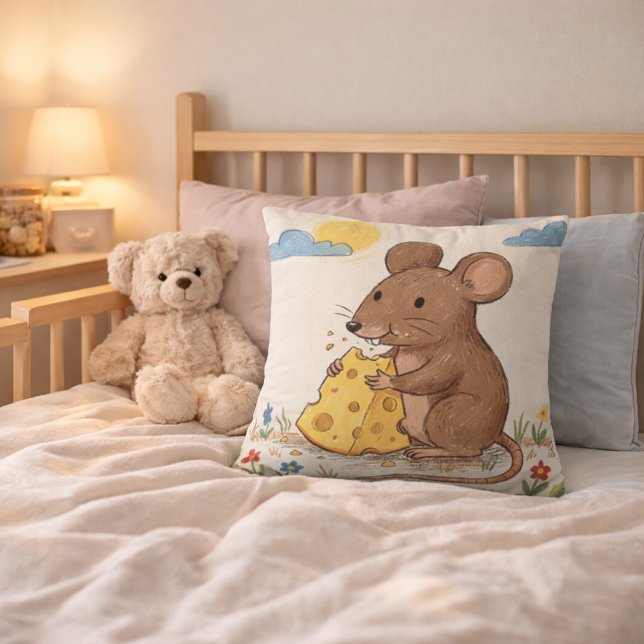 Söt mus som äter ost Teckning Barn Kudde (Skapare uppladdad)