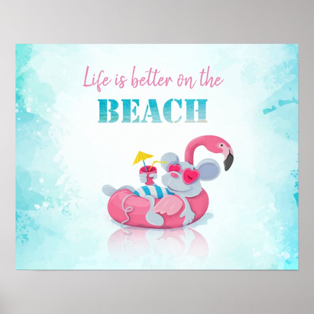 Söt mus  Stilig strand Poster (Framsidan)