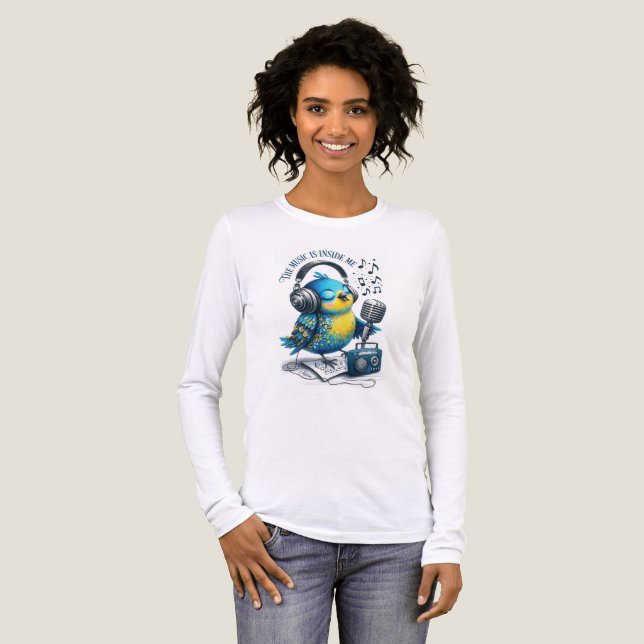 Söt musikalisk blåfågel långärmad t-shirt (Hel framsida)