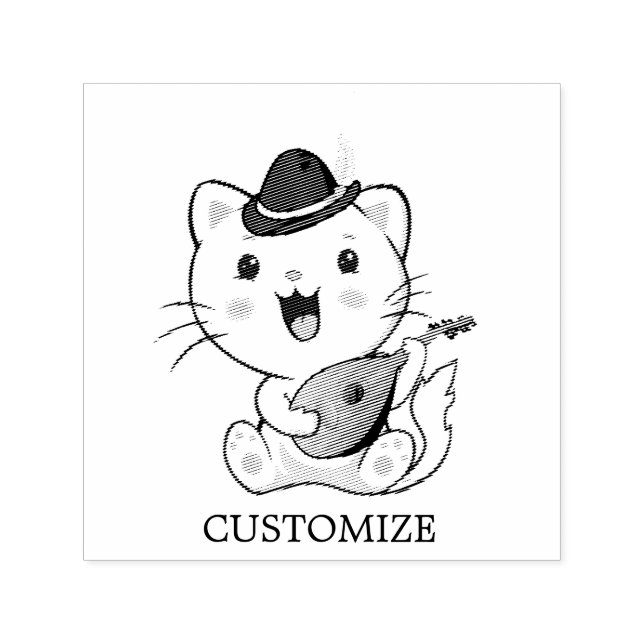 Söt musikalisk katt med mandolin självfärgande stämpel (Design)