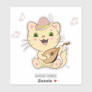 Söt musikalisk tabby-ginger-karamellkatt-dekal klistermärken