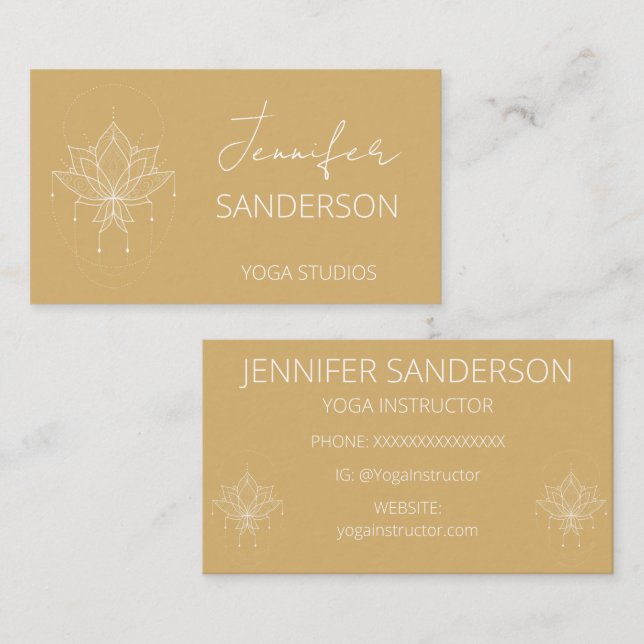 Söt Mustard Gult Boho Blommigt Lotus Yoga Visitkort (Fram/baksida)