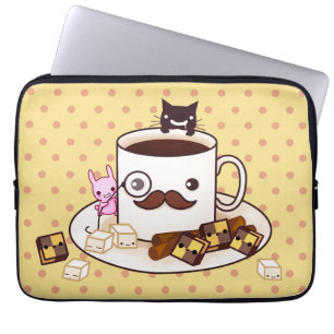 Söt mustaschmugg med kawaii djur och kakor laptop sleeve