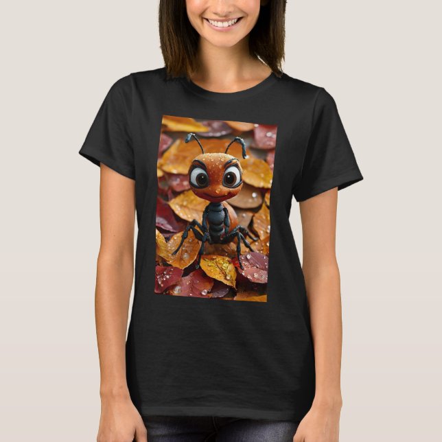 Söt myra på höstlöv Kvinnors T-Shirt (Framsida)