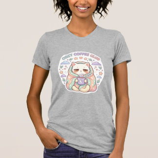 Söt Mysig Coffee Club Kawaii Katt Pastell Estetik T Shirt