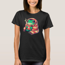 Söt Mysig Groda med Varm Dryck Varm Filta Konst. T Shirt