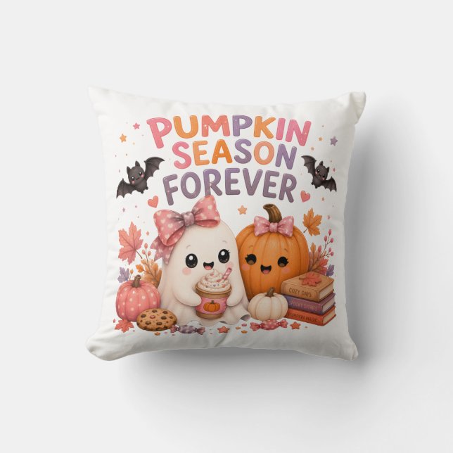 Söt mysig höst spökpumpa Halloween Kudde (Framsida)