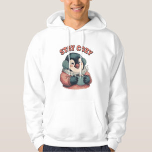 Söt Mysig Pingvin som Dricker Varm Choklad T-Shirt Hoodie
