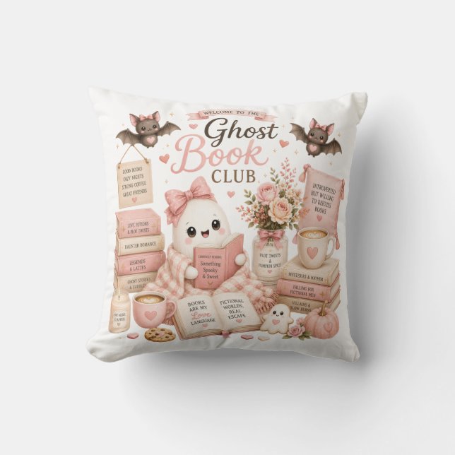 Söt mysig spökbokklubb Halloween kastkudde Kudde (Framsida)