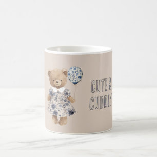 Söt Mysig Teddybjörn i Blå Blommig Klänning Kaffemugg