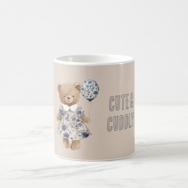 Söt Mysig Teddybjörn i Blå Blommig Klänning Kaffemugg (Center)