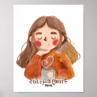 Söt Mysig Tjej med Kaffeposter - Låt Oss Ta en K Poster