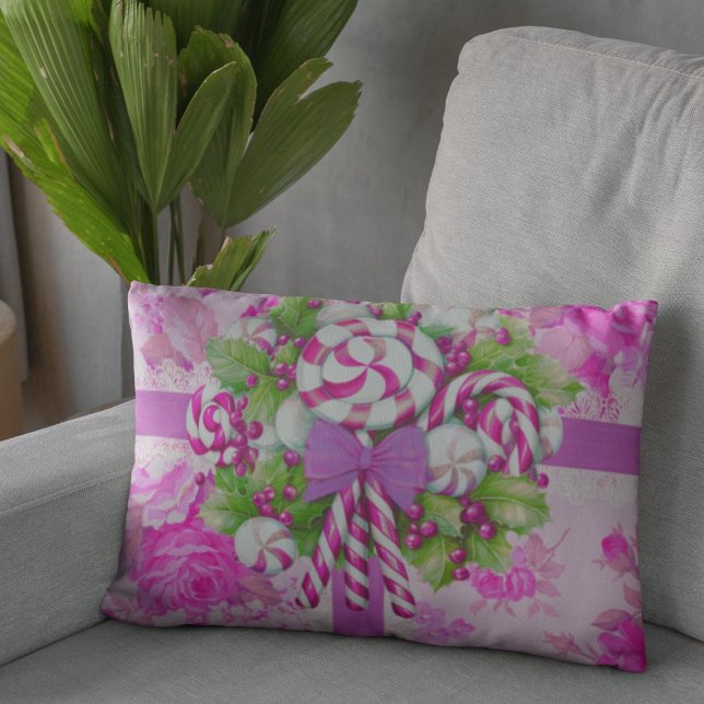 Söt Mysigt Rosa och Lila jul Lumbarkudde (Have a sweet pink and purple holiday!)