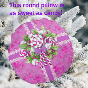 Söt Mysigt Rosa och Lila jul Rund Kudde