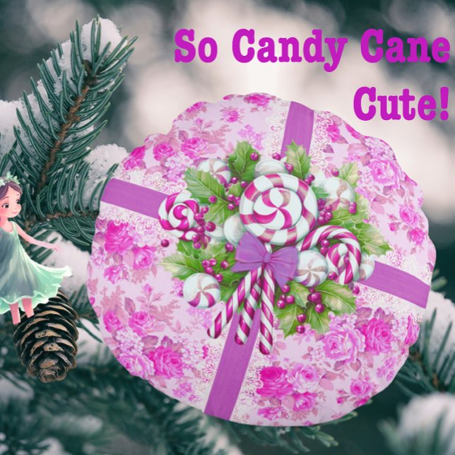 Söt Mysigt Rosa och Lila jul Rund Kudde (This round pillow makes a sweet Christmas statement!)