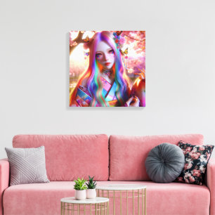 Söt Mystical Etheral Woman with Butterflies Canvastryck