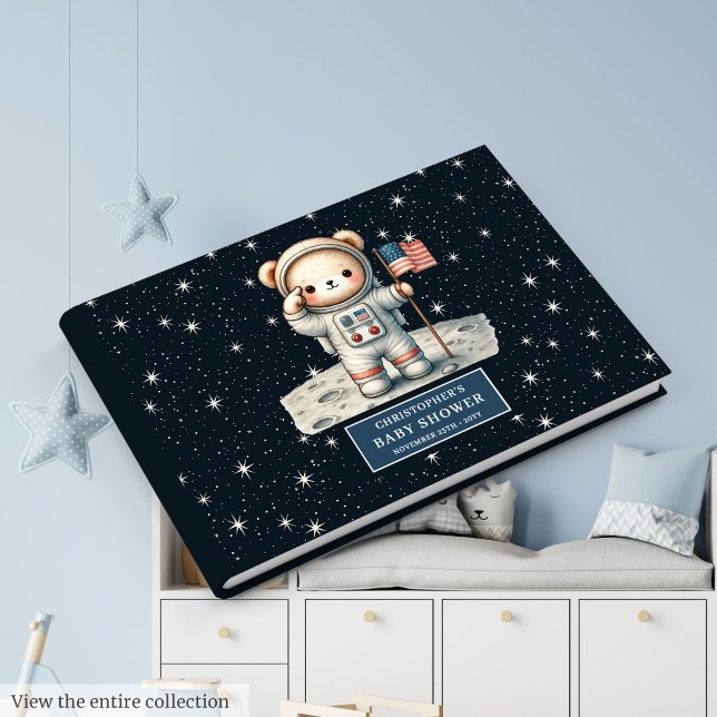 Söt Nalle Astronaut Boy Shower Gästböcker (Sweet Teddy Bear Astronaut Boy Baby Shower Guest Book)