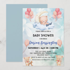 Söt nalle-blommans babydusch party inbjudningar