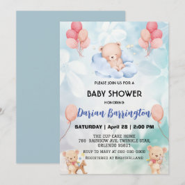 Söt nalle blommor blommigt himmel babydusch par inbjudningar