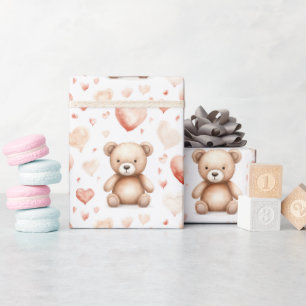 Söt Nalle Heart Baby Shower Presentpapper