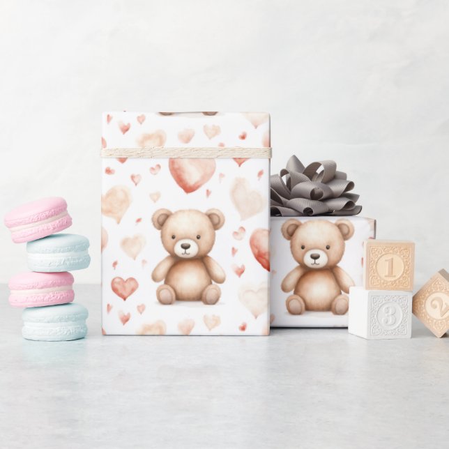 Söt Nalle Heart Baby Shower Presentpapper (Baby Shower)