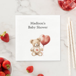 Söt Nalle Heart Balloon Baby Shower Pappersservett