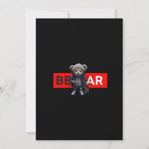 Söt nalle i jacka och jeans med baksida inbjudningar