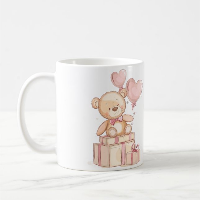 Söt nalle med ballonger Mugg (Vänster)