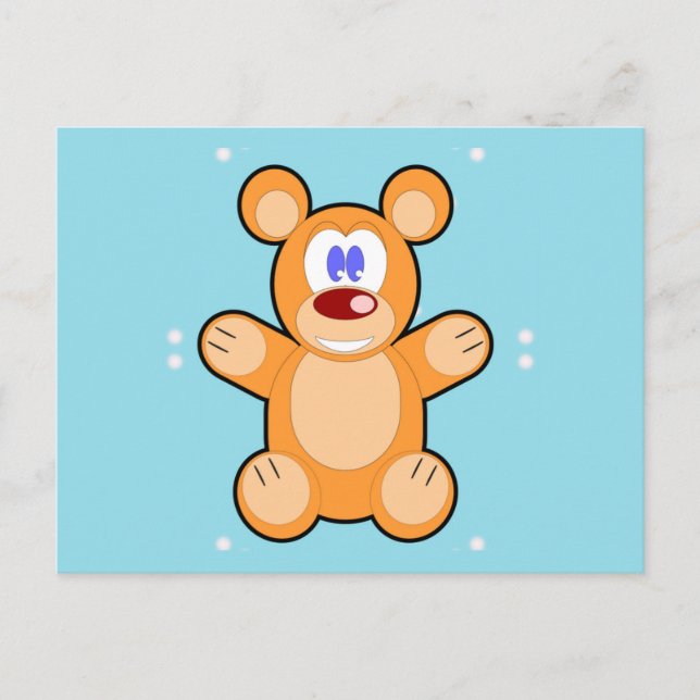 Söt nalle på blå vykort (Framsida)
