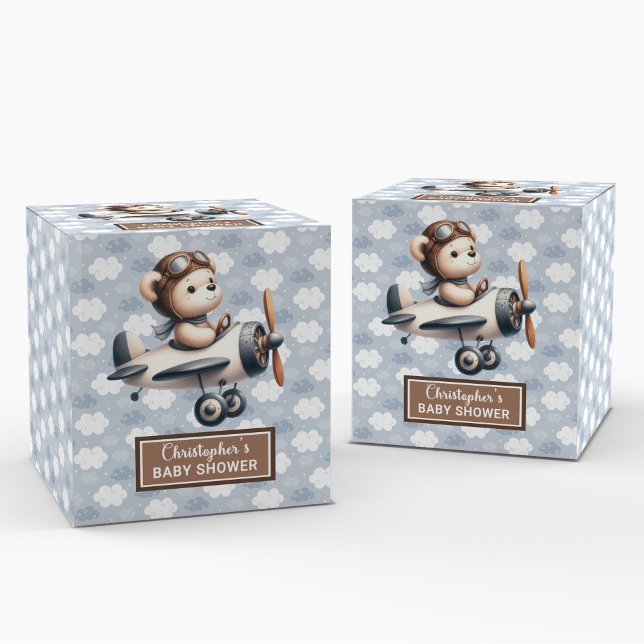 Söt Nalle Pilot Shower Boy Favor Box Presentaskar (Sweet Teddy Bear Pilot Shower Boy Favor Box)
