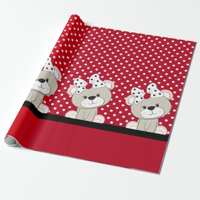 söt nalle presentpapper (Utrullad)