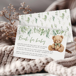 Söt nallebjörn båge grönska bok för baby shower tilläggskort