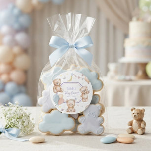 Söt nallebjörn Pastellila ballonger Baby Shower Runt Klistermärke