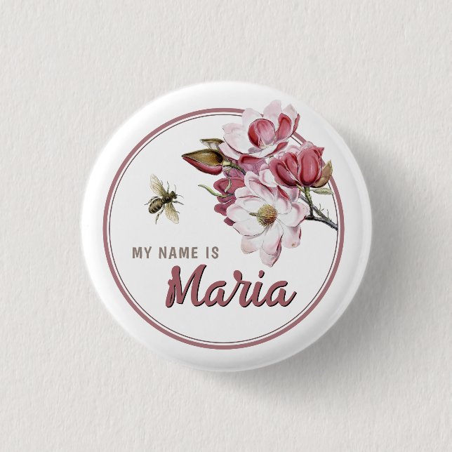 Söt Namn bricka Rosa ros Min Namn är Knapp (Framsida)