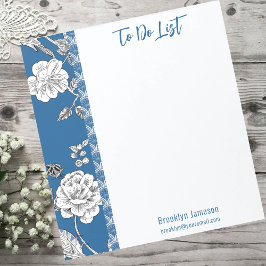 Söt Namn Inscribed Blue Blommigt Toile Anteckningsblock