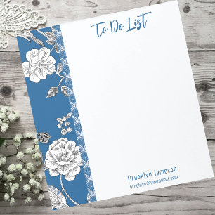 Söt Namn Inscribed Blue Blommigt Toile Anteckningsblock