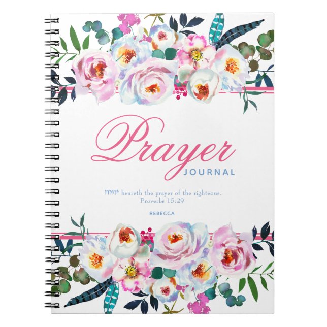 Söt Namngiven Rosa Blommigt Prayer Journal Anteckningsbok (Framsidan)