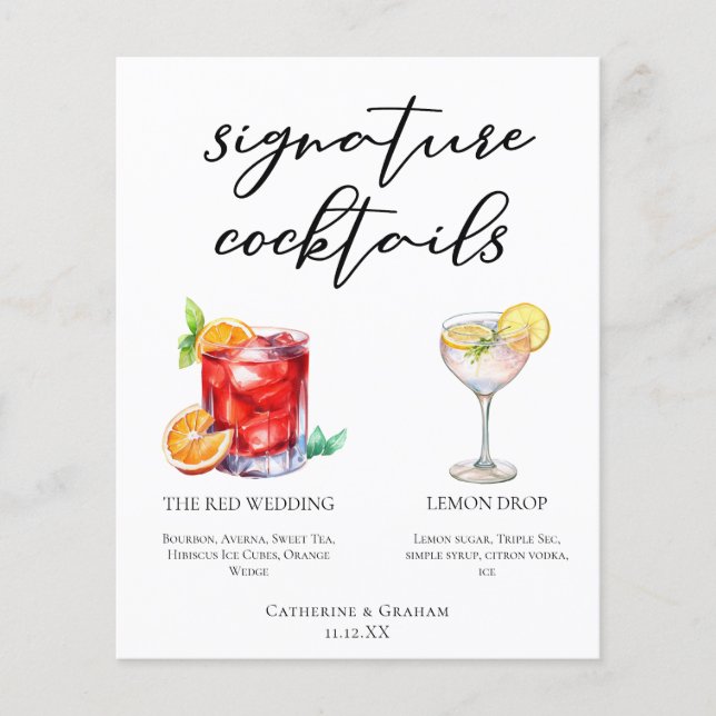 Söt Namnteckning Cocktails Bröllop Menu (Framsida)