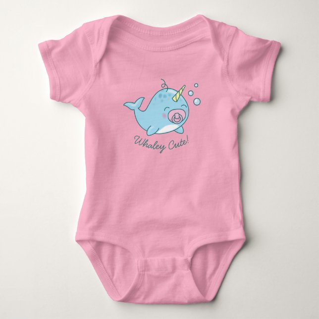 Söt Narval Bebis Kalas Kawaii Valross Rosa Flicka T Shirt (Framsida)