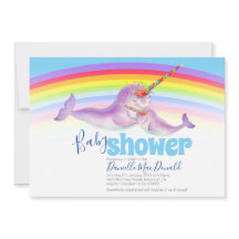 Söt narval regnbåge baby shower blå röd