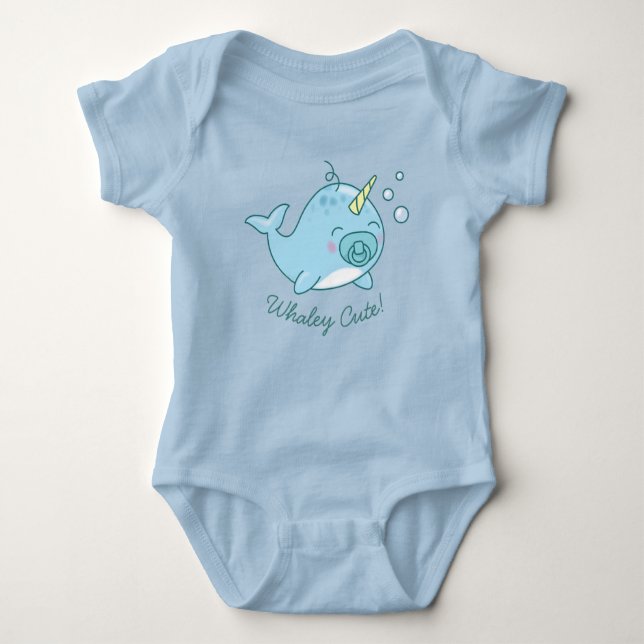 Söt Narwhal Baby Shower Kawaii Valhaj Blå Pojke T Shirt (Framsida)