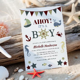 Söt, nautisk Ahoj! Det är en pojke - Baby Shower Inbjudningar