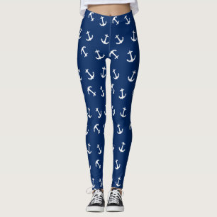 Söt nautisk ankar-mönster på marinblå leggings