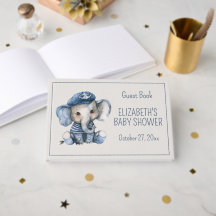 Söt nautisk blå bebis elefant baby shower