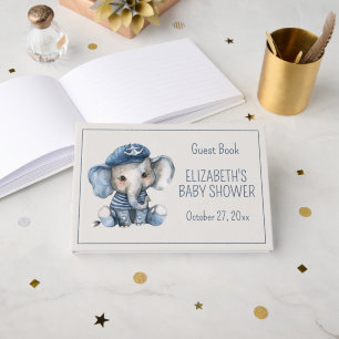 Söt nautisk blå bebis elefant baby shower gästböcker