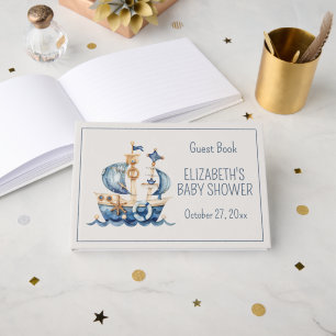 Söt nautisk blå segelbåt Baby Shower Gästböcker