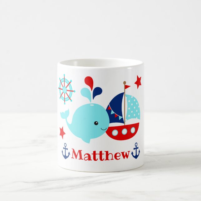 Söt nautisk blå val och ankare mönster kaffemugg (Center)