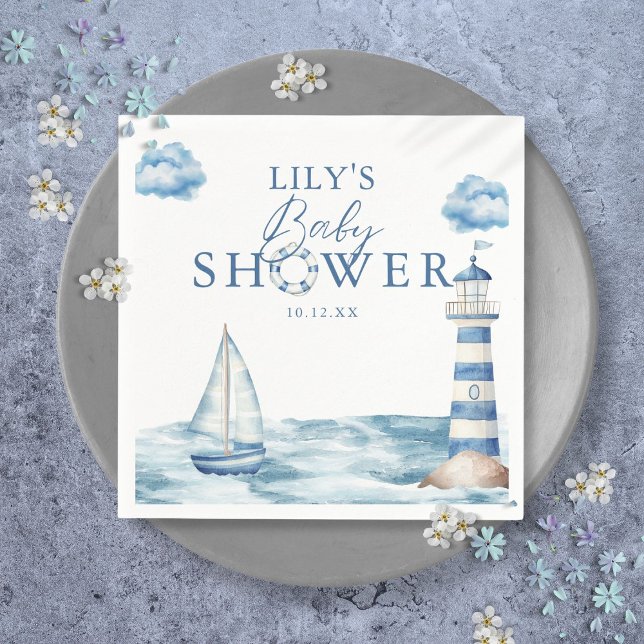 Söt nautisk havsbabyshower pappersservett (Cute Nautical Ocean Baby Shower Napkins)