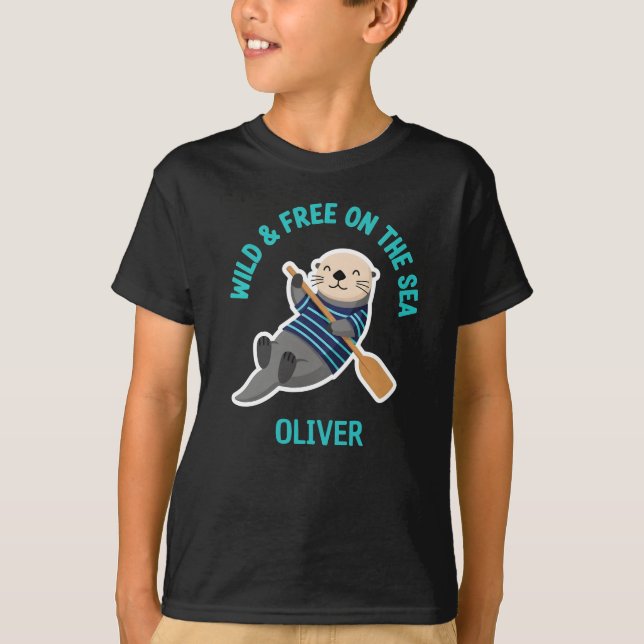 Söt nautisk havsdjur "Vild och fri utter" T Shirt (Framsida)